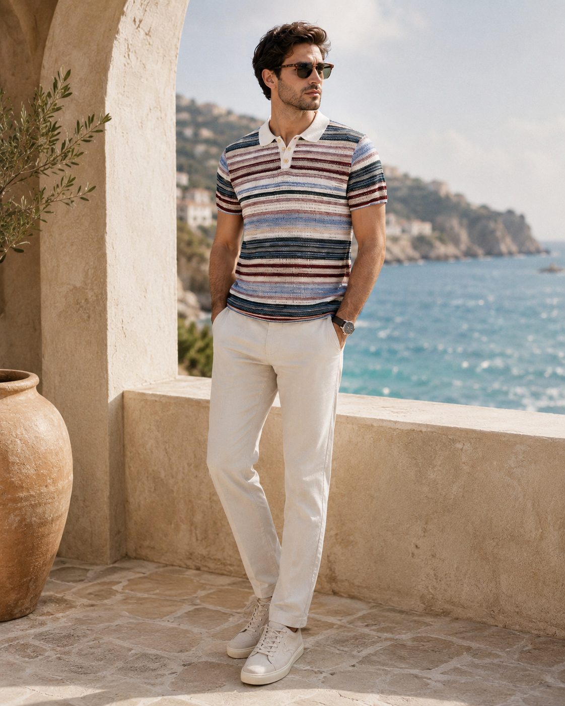 Men's Coastal Striped Knitted Polo