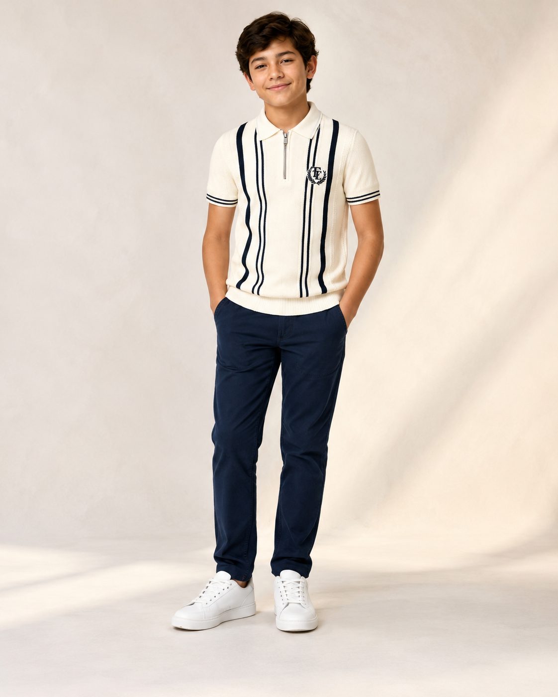 Boy's Ivory Striped Polo