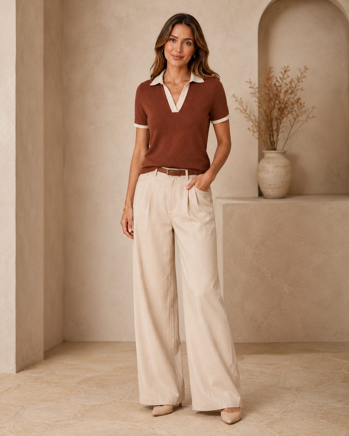 Women's Contrast Jacquard Collar Polo