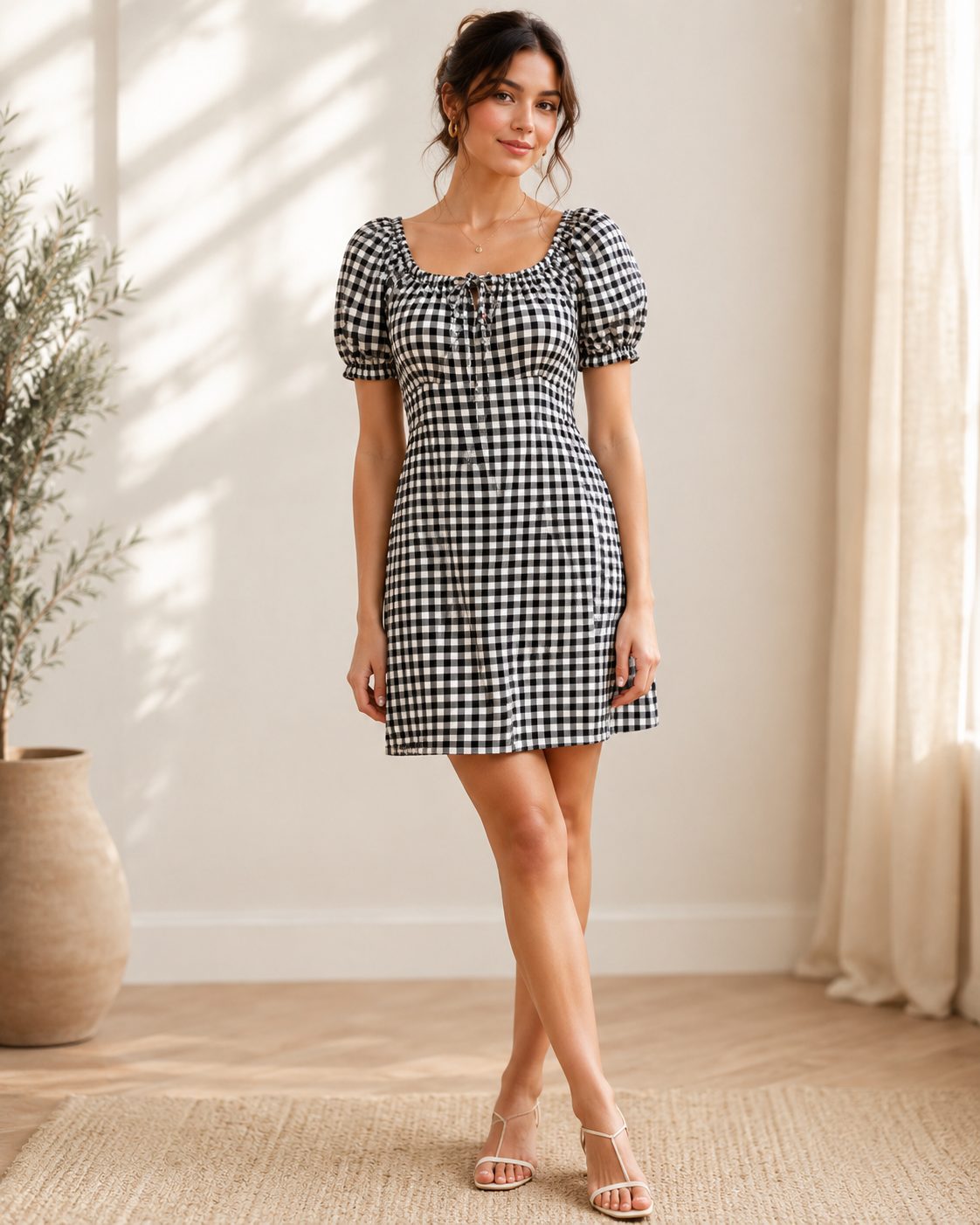 Women's Gingham Puff Dress
