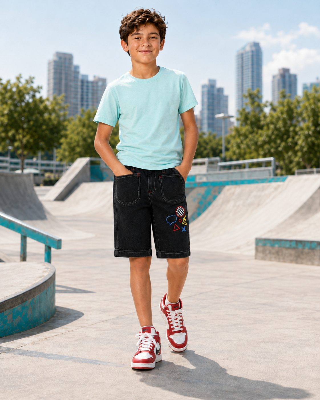 Boys' StreetPatch Black Denim Bermuda Shorts