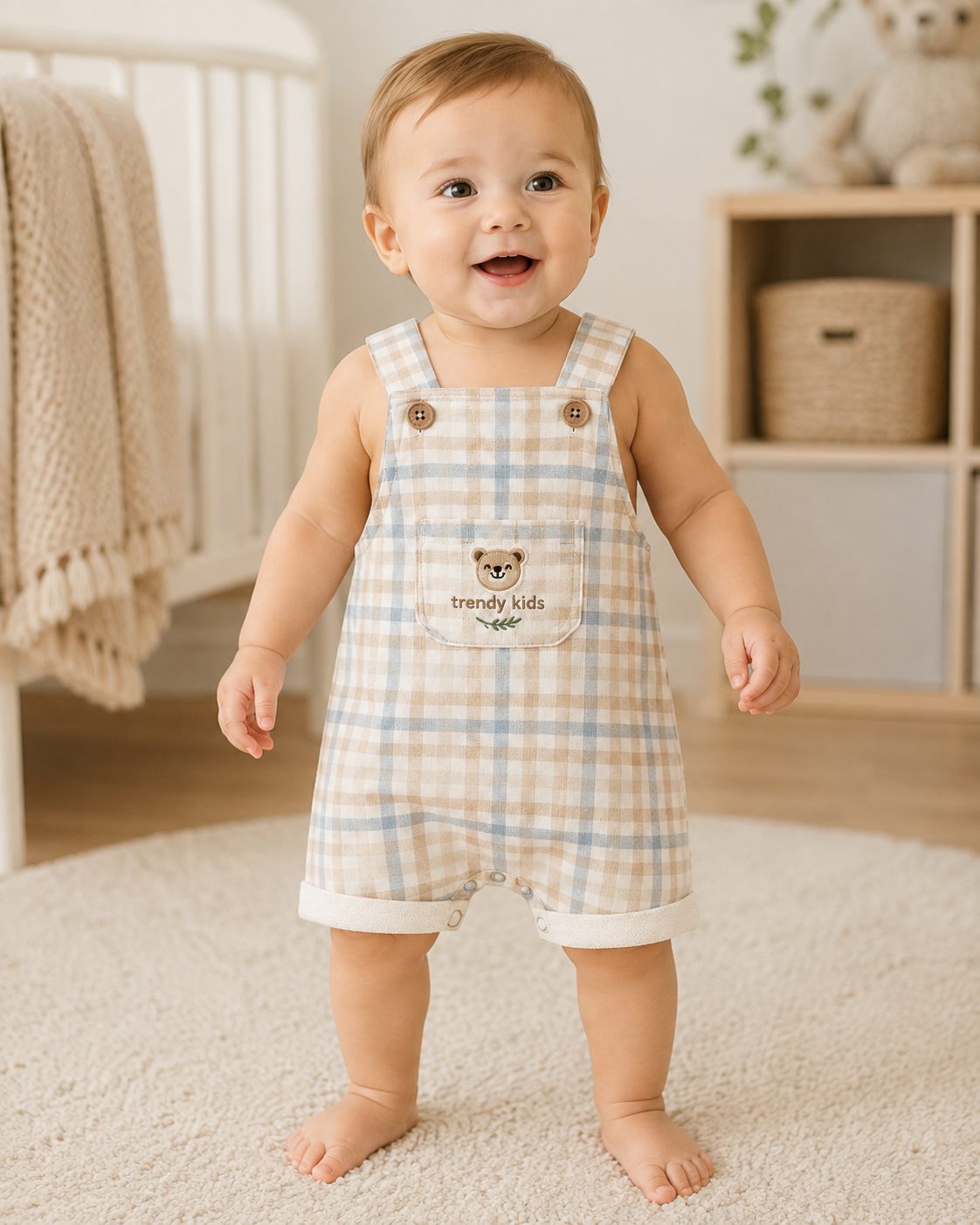 Baby Bear Check Shortall