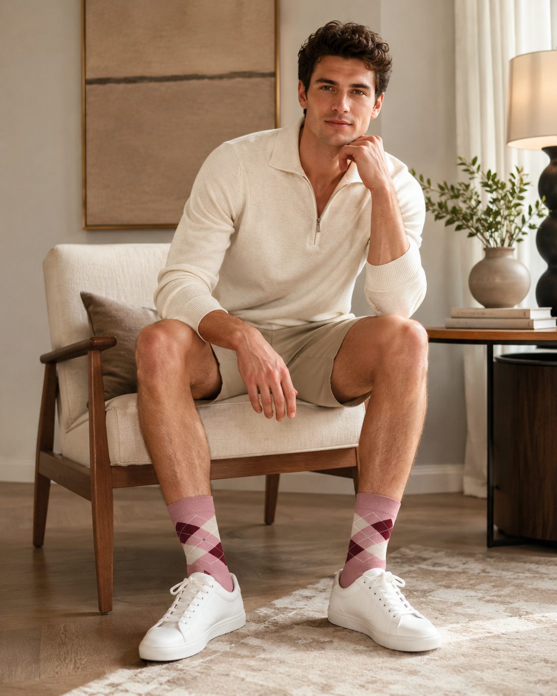 Blush Argyle Ankle Socks