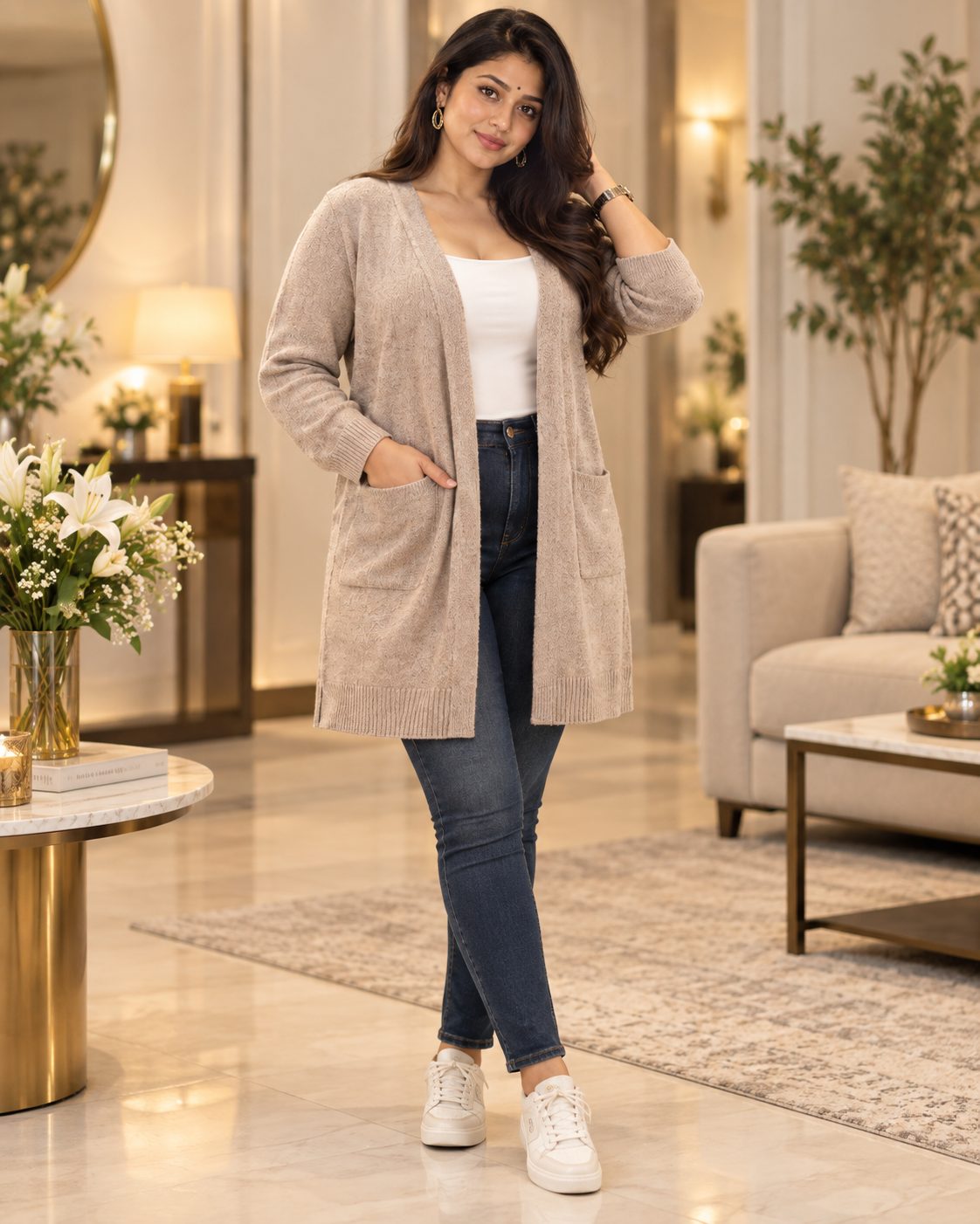 Women's Curvy Longline Cardigan
