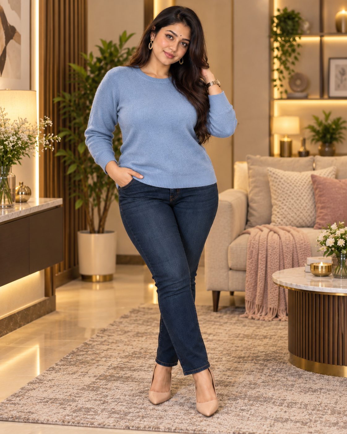 Women's Curvy Azure Grace Knit Sweater