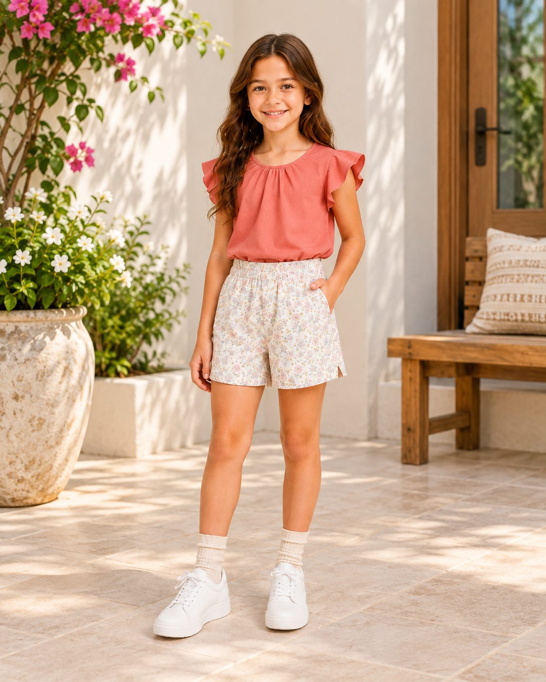 Girl's Floral Printed Shorts