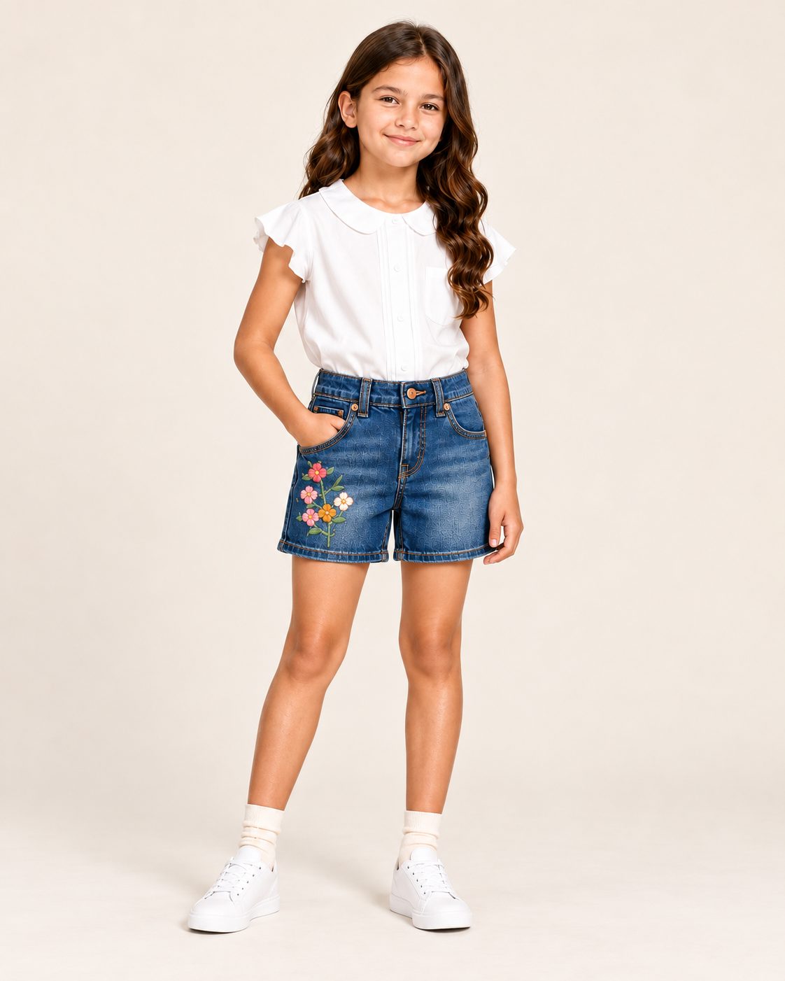 Girl's Embroidered Denim Shorts