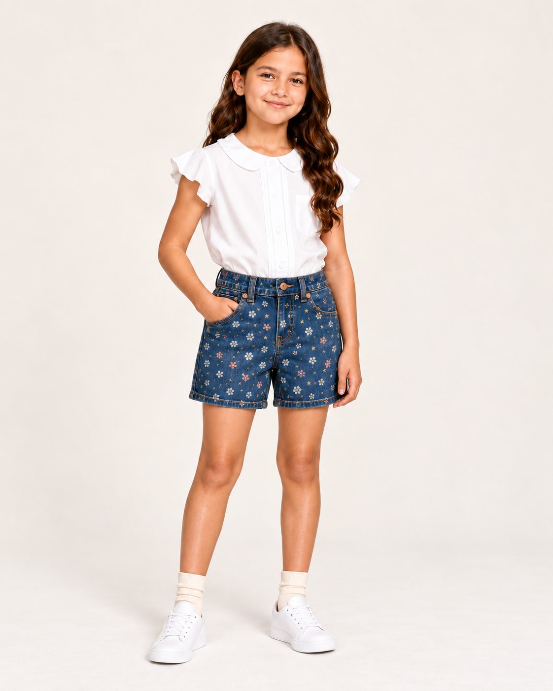 Girl's Printed Denim Shorts