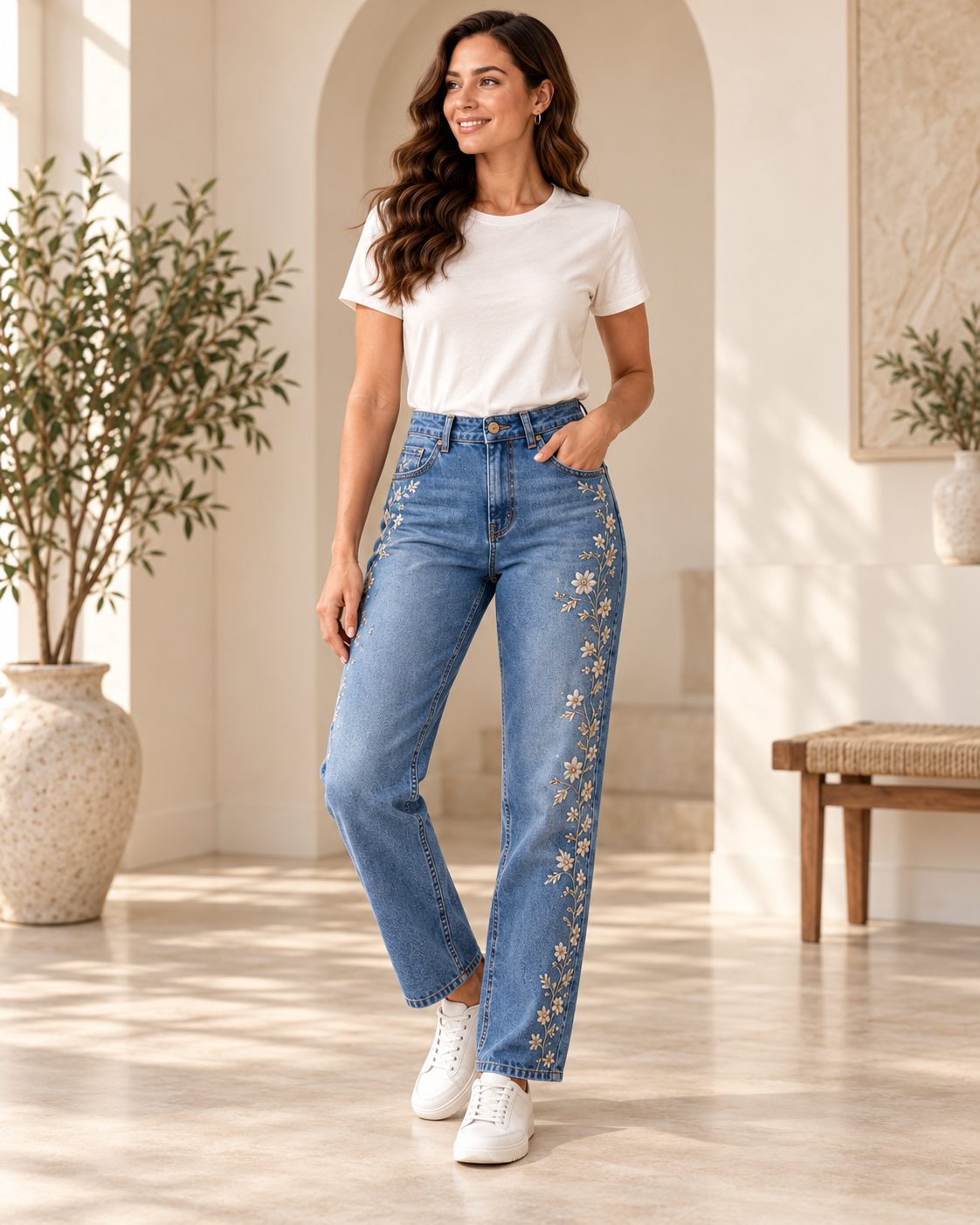 Women's Embroidered Denim Pants